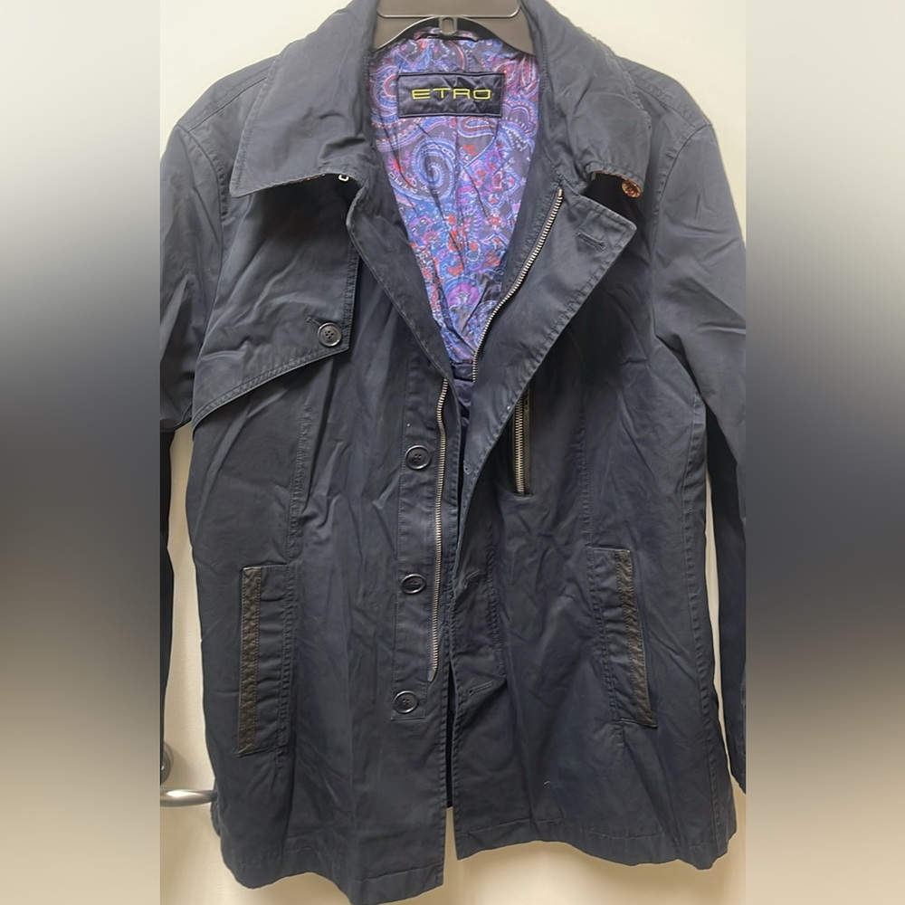 Etro Black Trench Coat with leather Accents